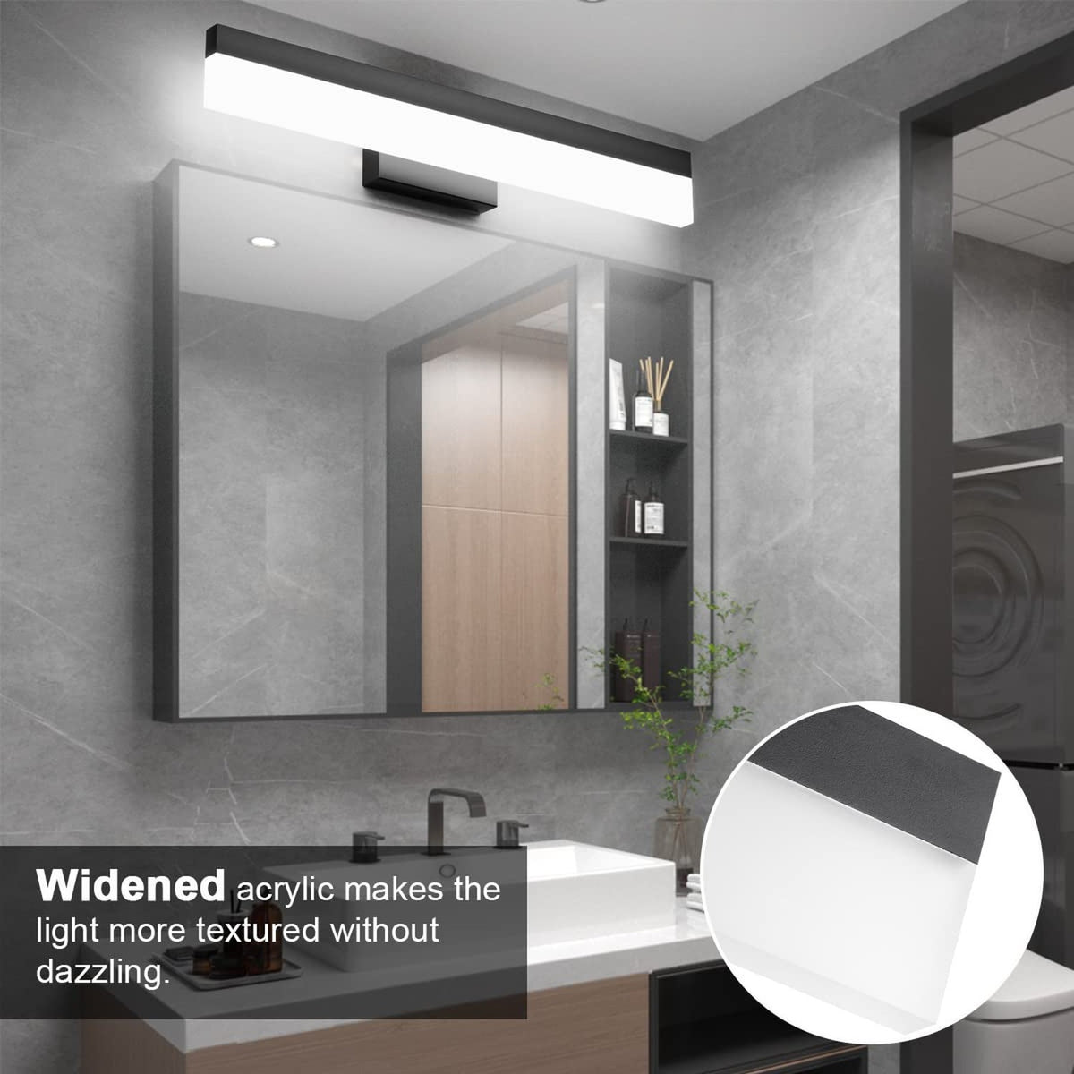 Modern 24-Inch Black Bathroom Wall Light Fixture with LED Vanity Lighting