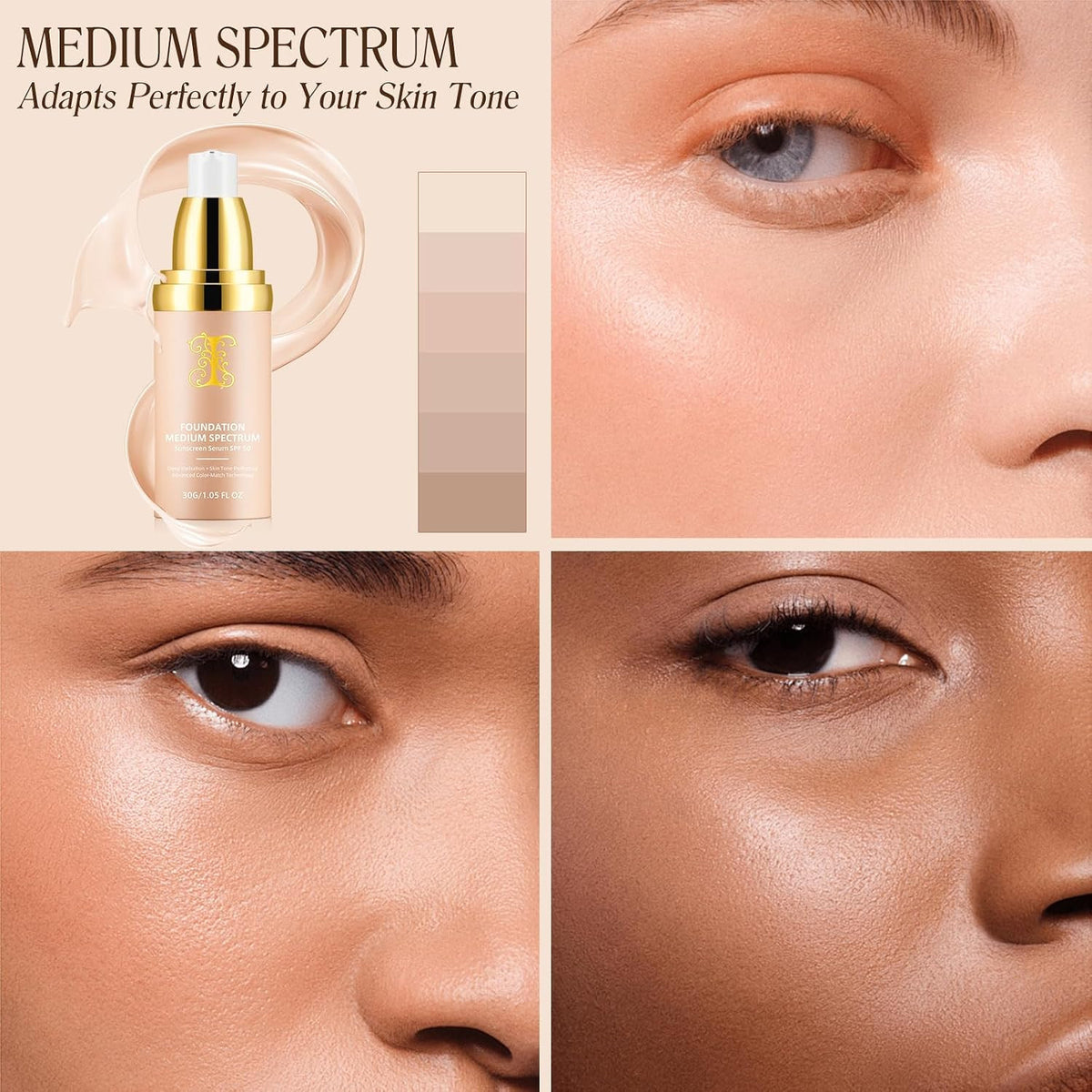 Color Changing Foundation SPF 50+ Longwear Waterproof Hydrating Makeup