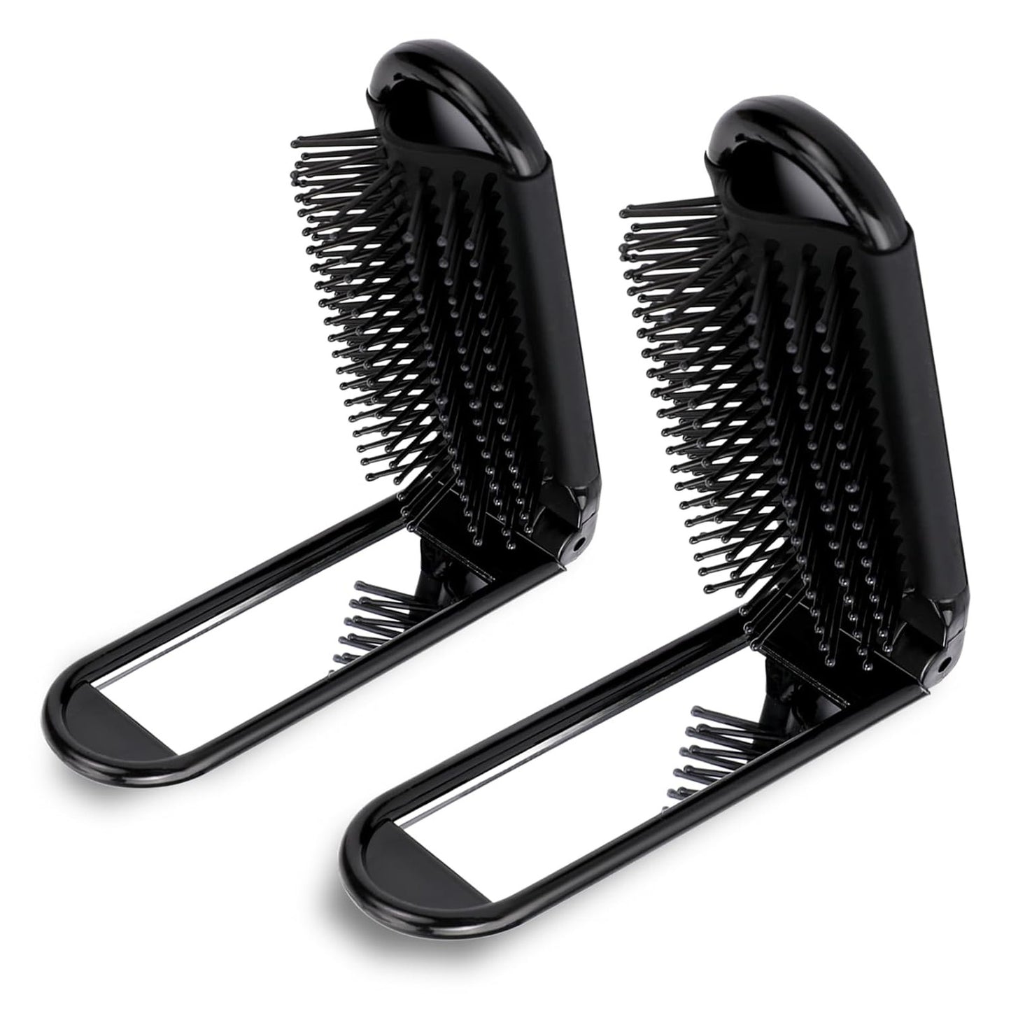 Foldable Travel Hair Brush with Mirror - Compact Anti-Static Small Hair Styling Tool Set
