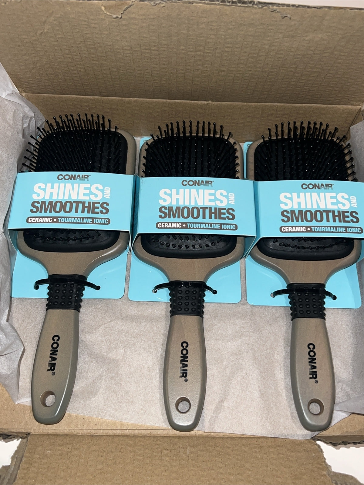 Conair Ceramic Tourmaline Ionic Hair Brush Pack of 3 - Shine & Smooth