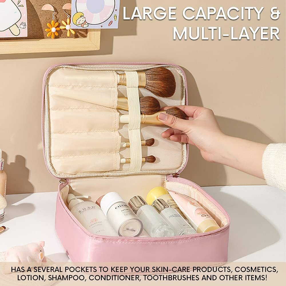 Waterproof Travel Makeup Bag for Women & Girls, Cosmetic Organizer with Zipper - Purple