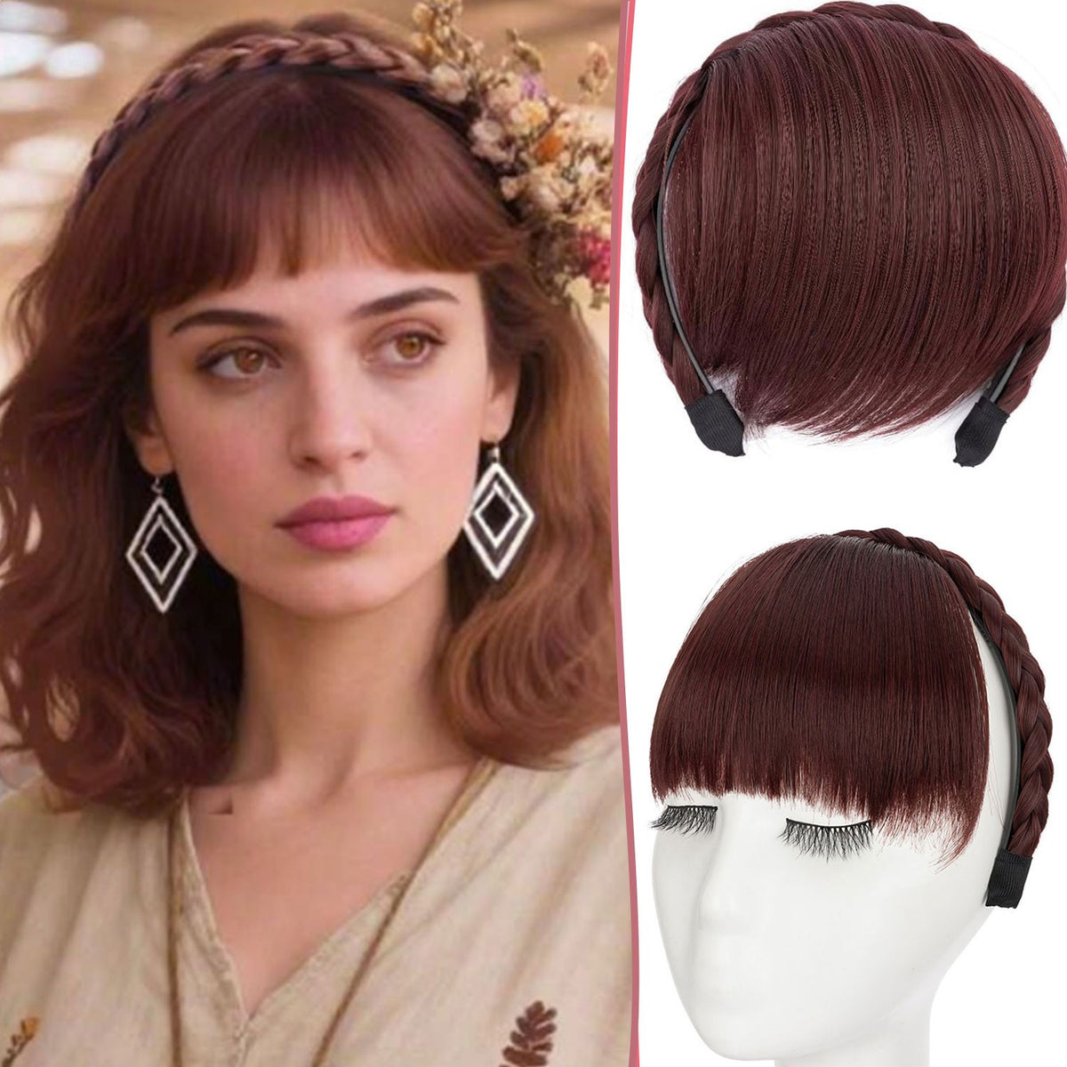 Braided Headband with Bangs Hair Extensions for Women and Girls