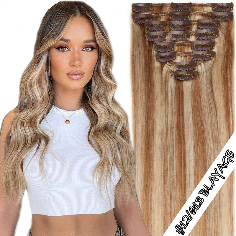 Clip-In 100% Remy Human Hair Extensions Full Head with Multiple Colors & Lengths