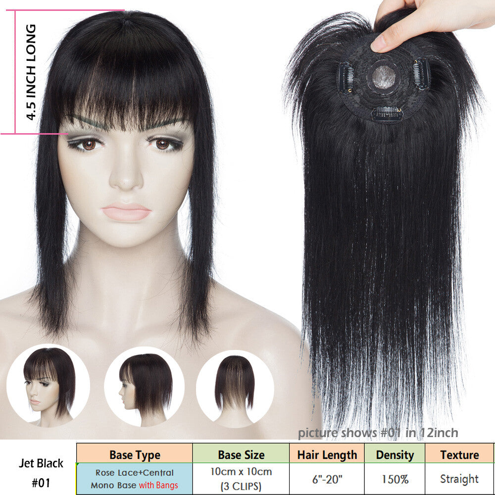 Clip-In Human Hair Topper with Silk Base for Women - Natural Look & Various Sizes