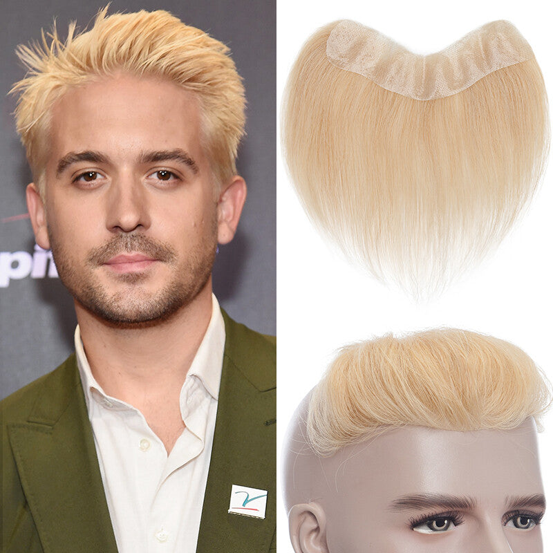 Men's Receding Hairline Toupee with Human Hair & Skin PU Base
