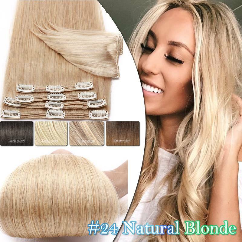 Thick Double Weft Clip-In Human Hair Extensions - Full Head Set