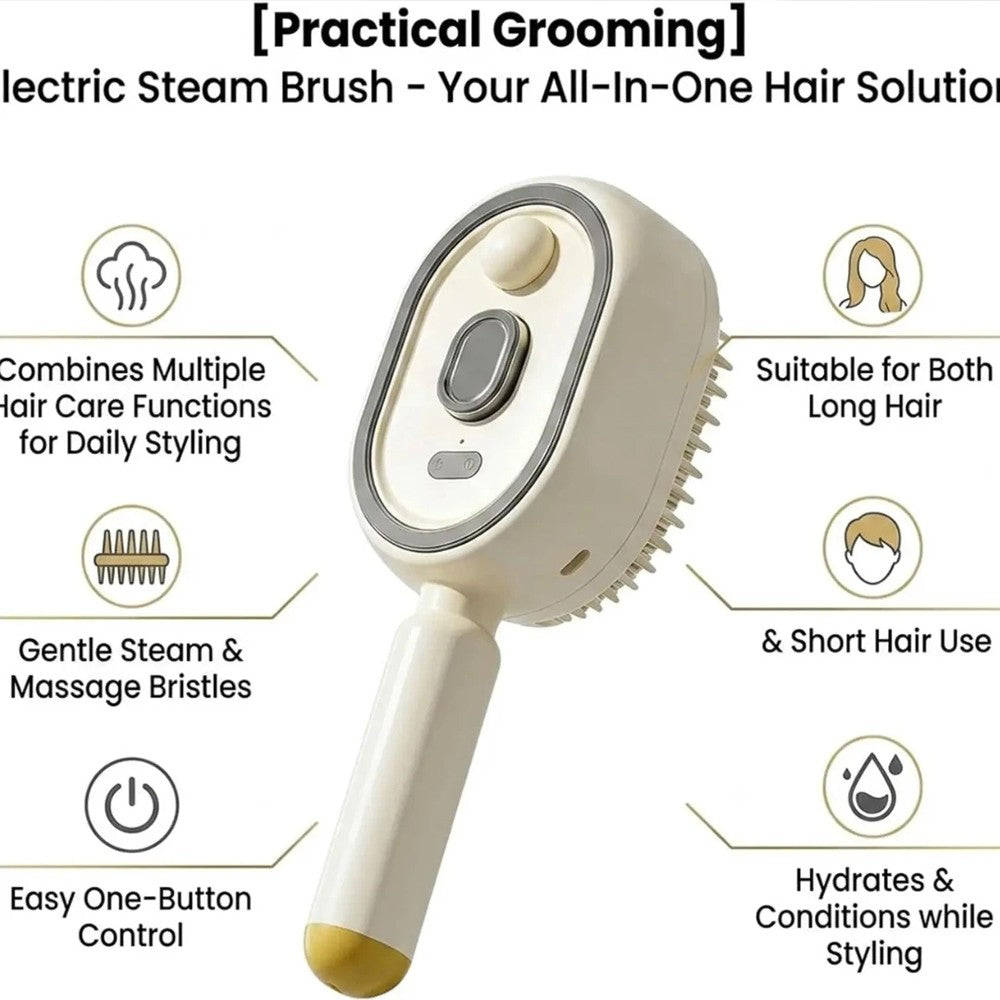 Rechargeable Mist Hair Brush with Massage and Anti-Frizz Spray Comb - Portable Beige