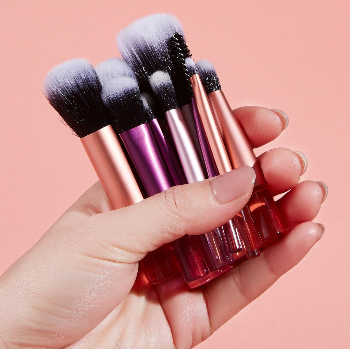 Portable 10-Piece Makeup Brush Set with Colorful Pouch - Travel Friendly