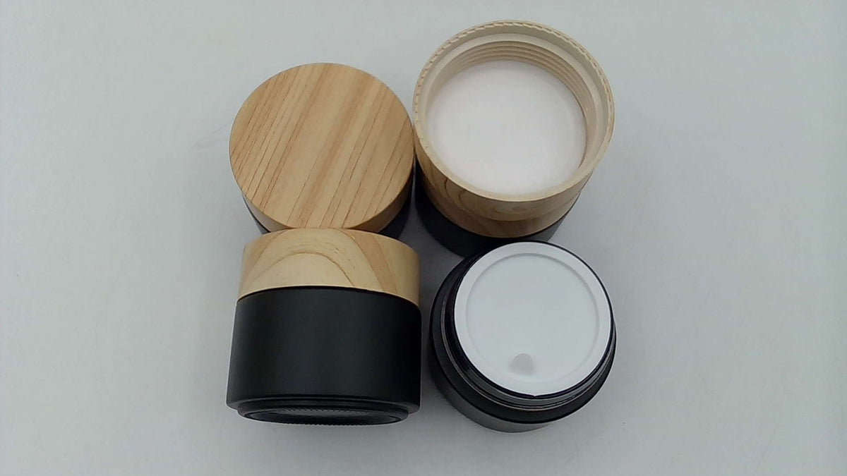 Black Wooden Cosmetic Jar - Minimalist Matte Black Container for Creams & Serums