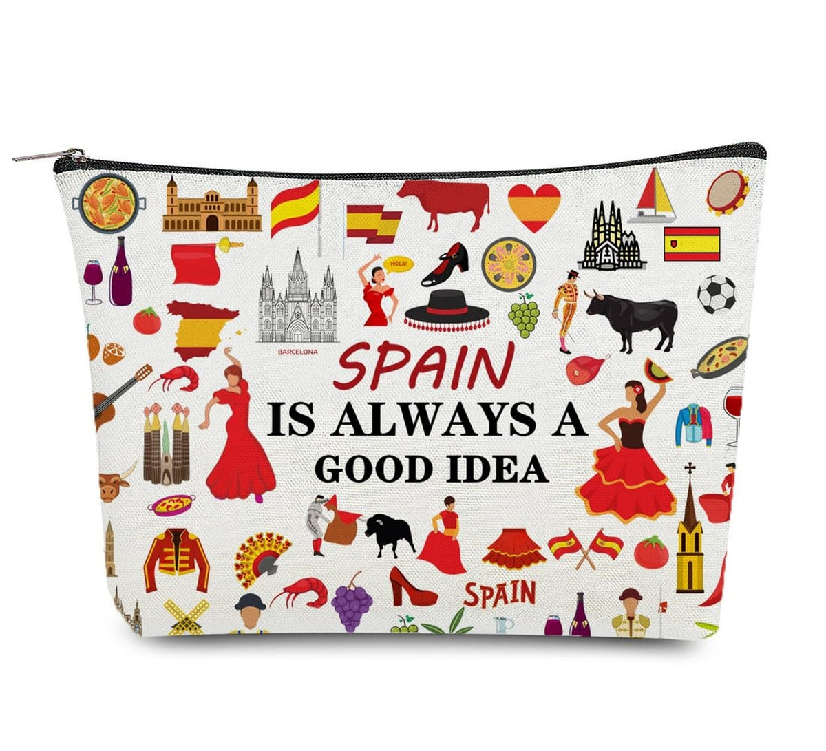 Spain Travel Souvenir Makeup Bag with Iconic Landmarks & Symbols