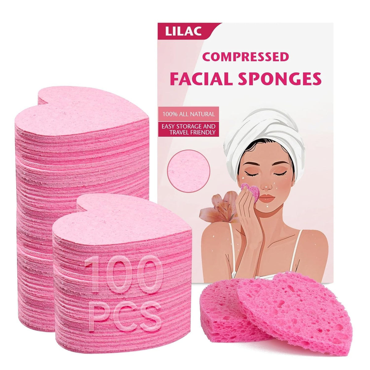 100 Pack Natural Cellulose Facial Sponges for Makeup Removal & Exfoliating