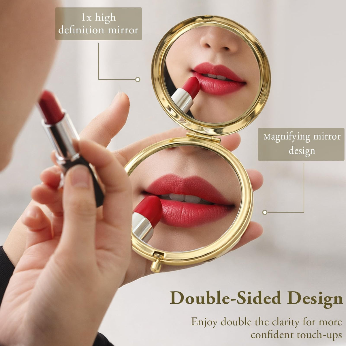 Gold Compact Pocket Mirror Set, 2PCS Double-Sided Folding Makeup Mirrors