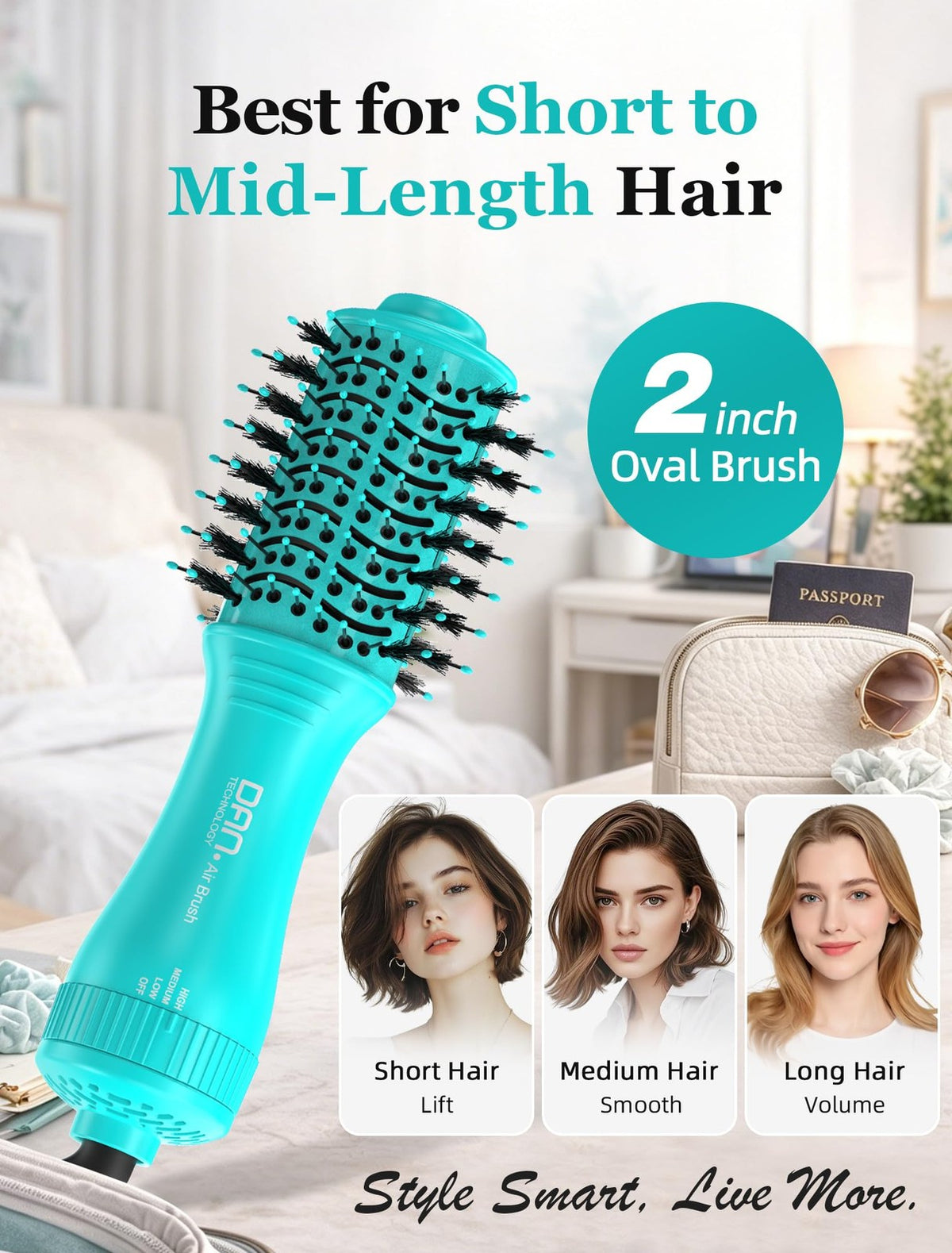 DAN Technology Cyan Ceramic 2-Inch Hot Air Brush for Hair