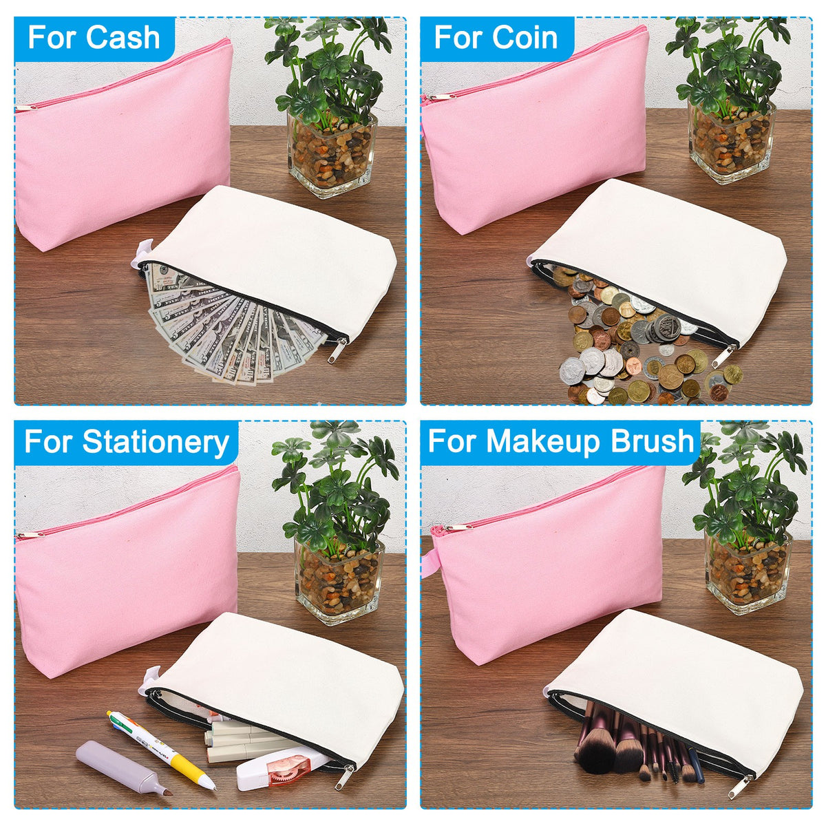 Canvas Makeup Bags Set with Strap - 5 Pcs Cosmetic Toiletry Pouches, Black