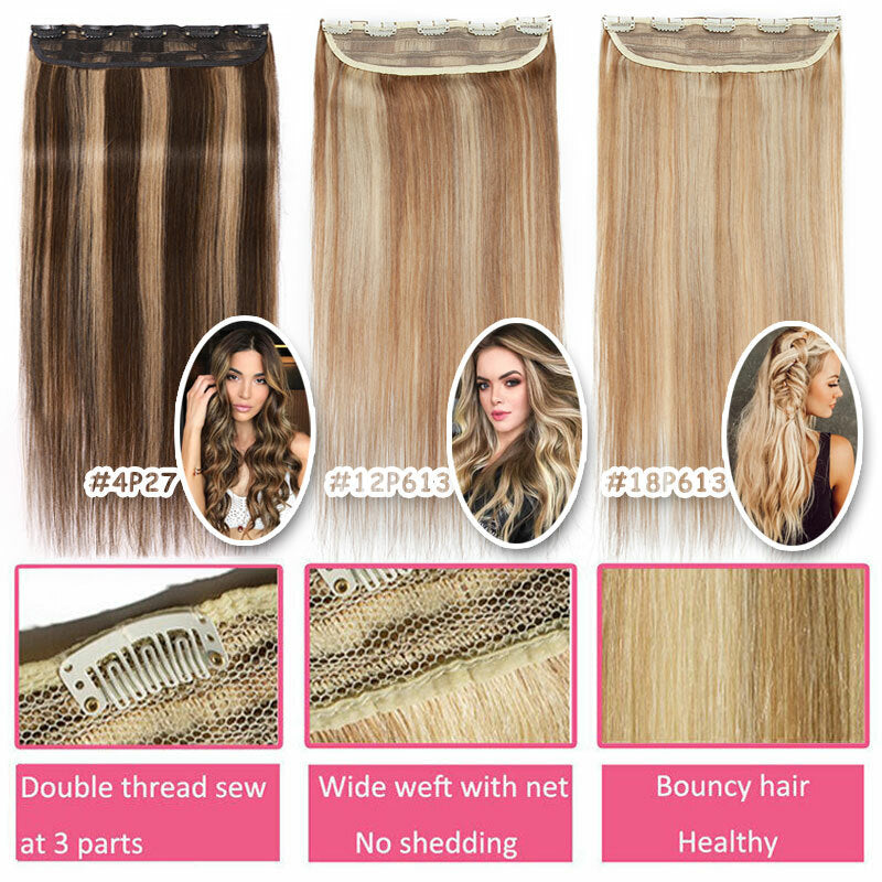 Remy Human Hair Extensions Clip-In Full Head Thick Highlight Options
