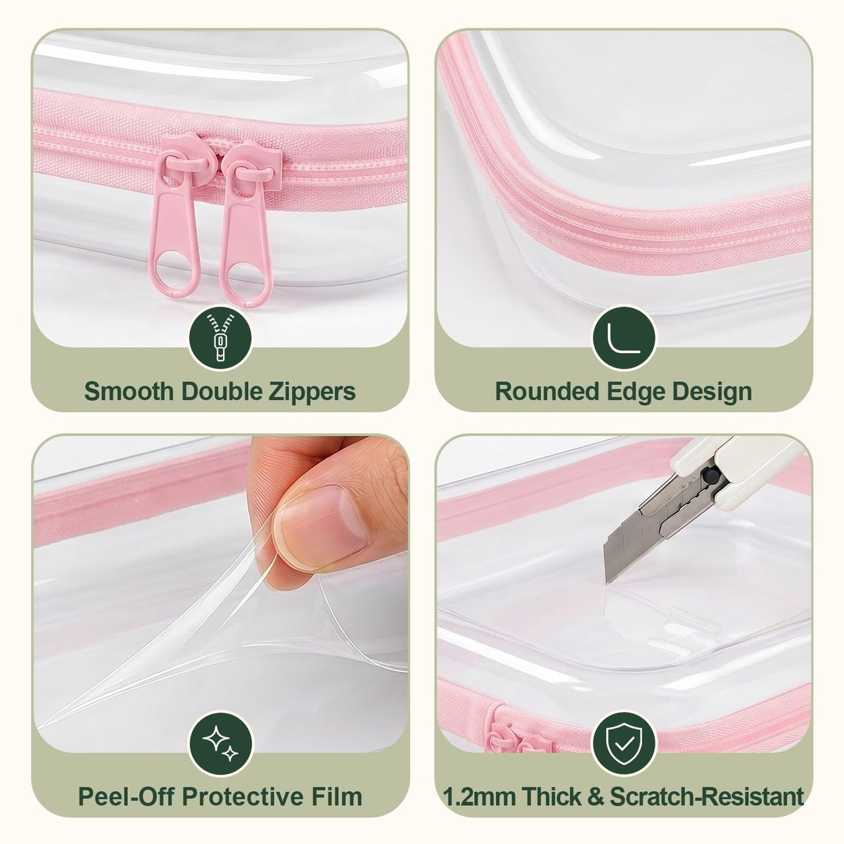 Clear Hard Shell Zipper Cases - 3 Pack Medium Travel & Storage Pouches