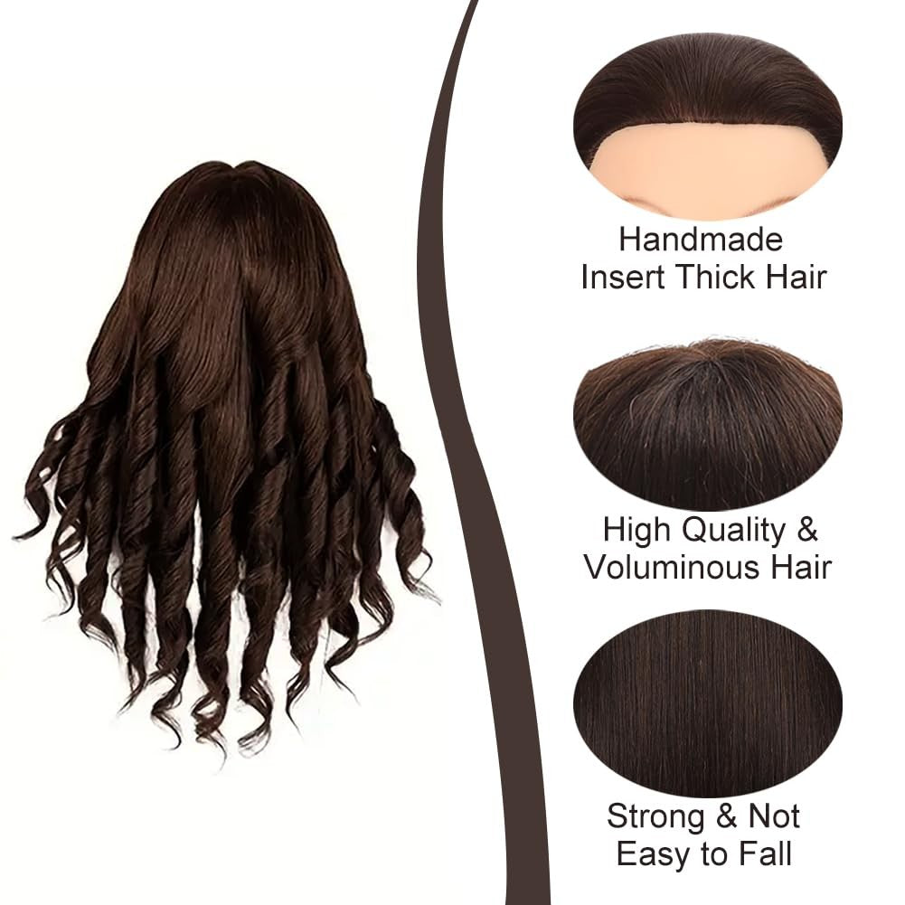 80% Human Hair Mannequin Head 26-28 Inch Dark Brown Cosmetology Doll