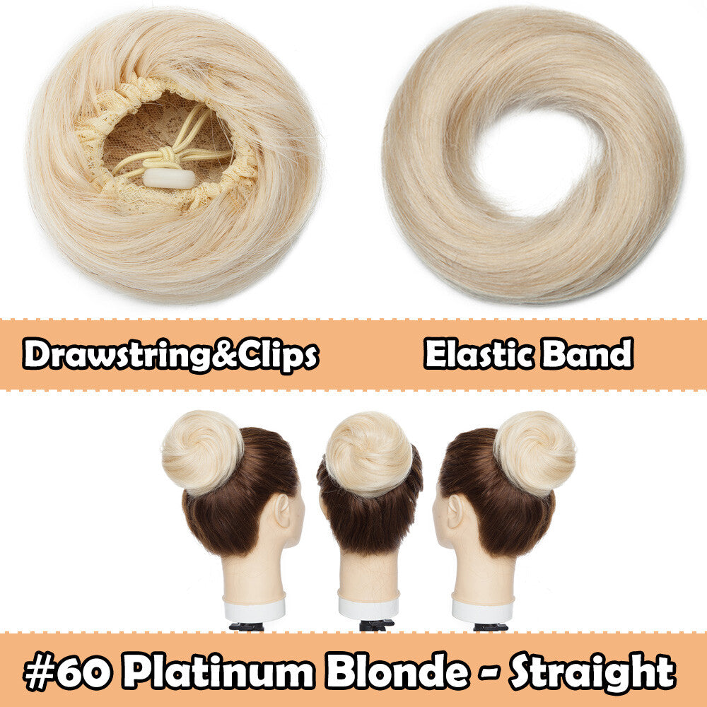 Real Human Hair Messy Bun Hairpiece Wrap On Updo with Drawstring & Clips