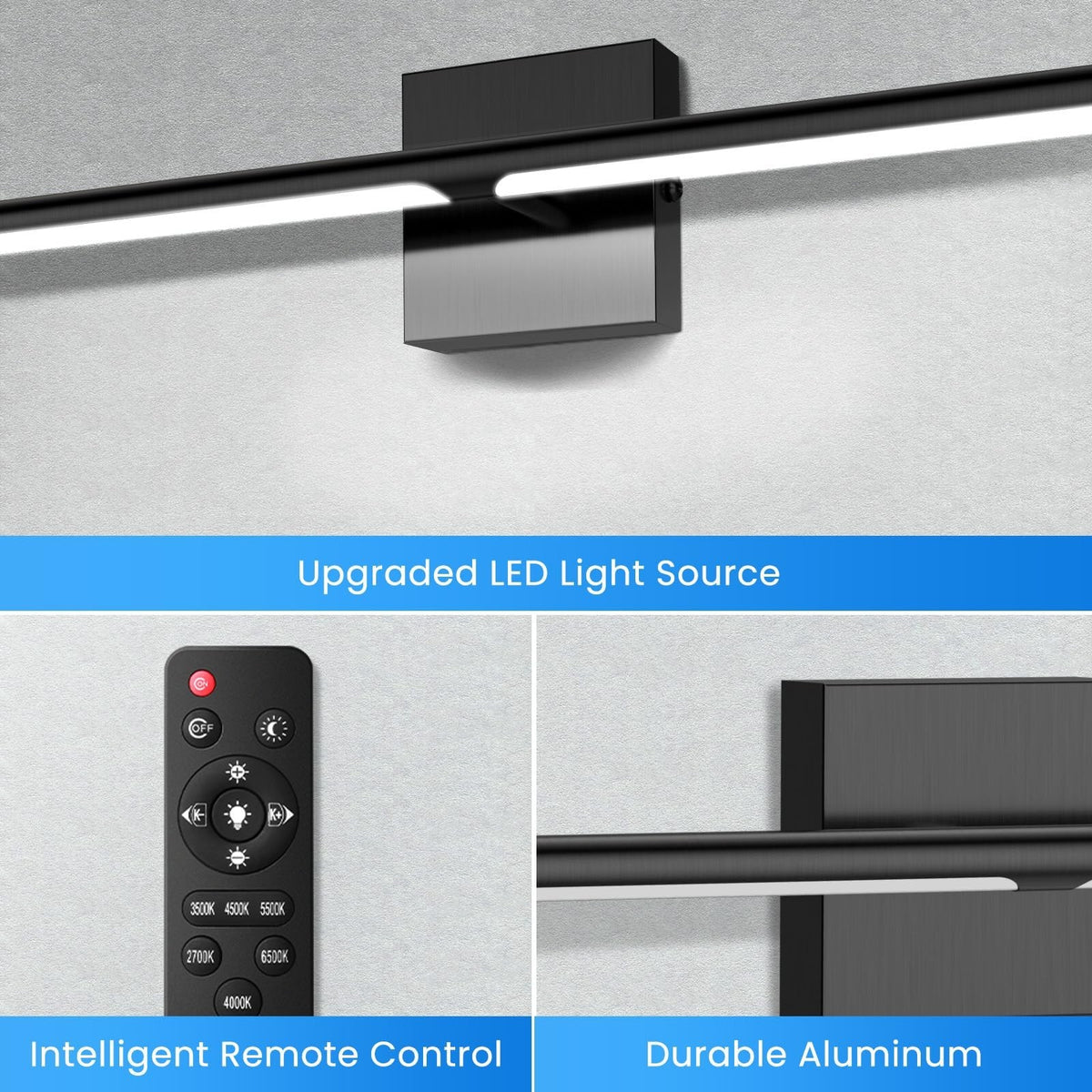 40-inch Dimmable LED Bathroom Vanity Light Fixture with Remote, Black Aluminum