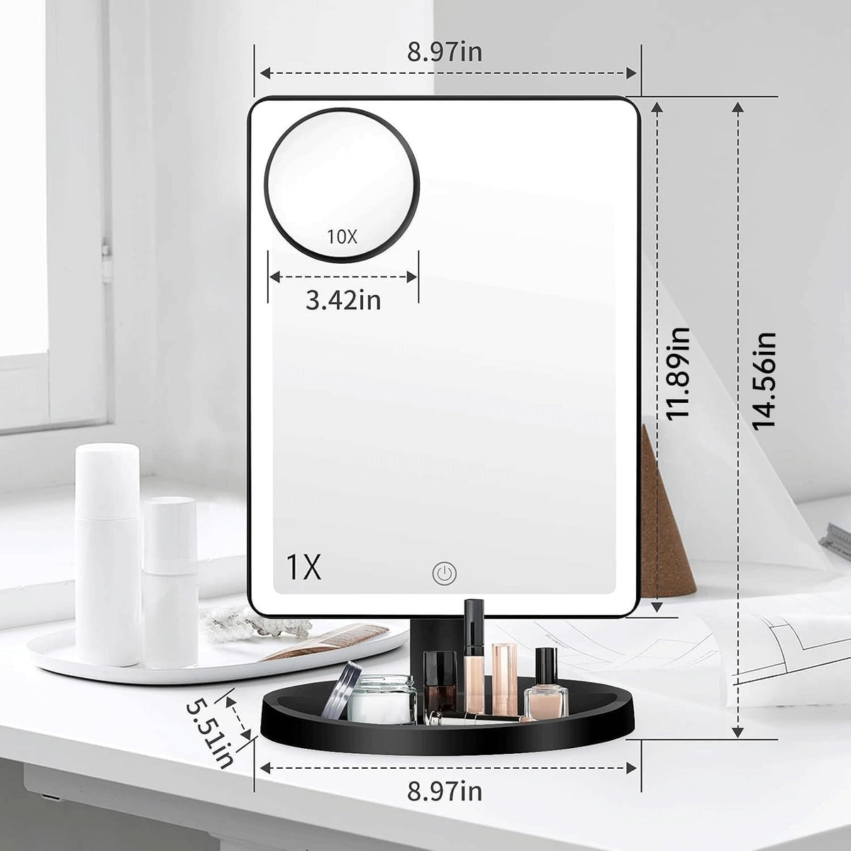 Large Lighted Makeup Mirror with 88 LED Lights, 10X Magnification & 3 Brightness Modes