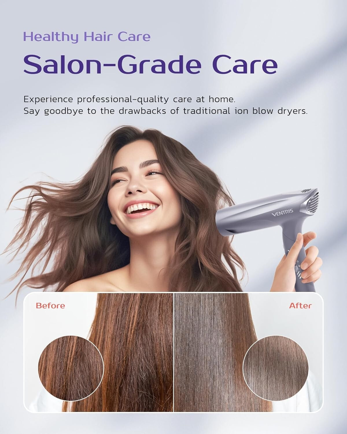 Cordless Travel Ionic Hair Dryer with Diffuser & Multiple Heat Modes