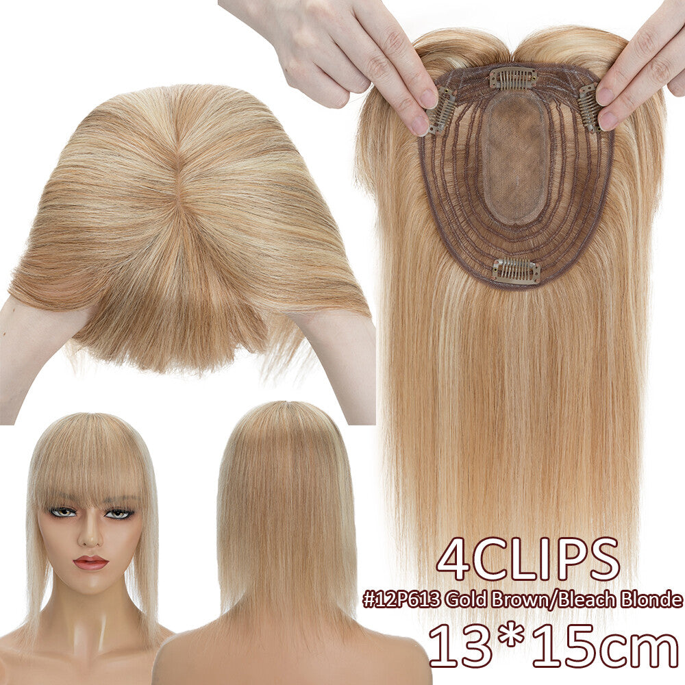 Remy Human Hair Topper with Bangs - Clip-In Hairpiece for Thinning Hair