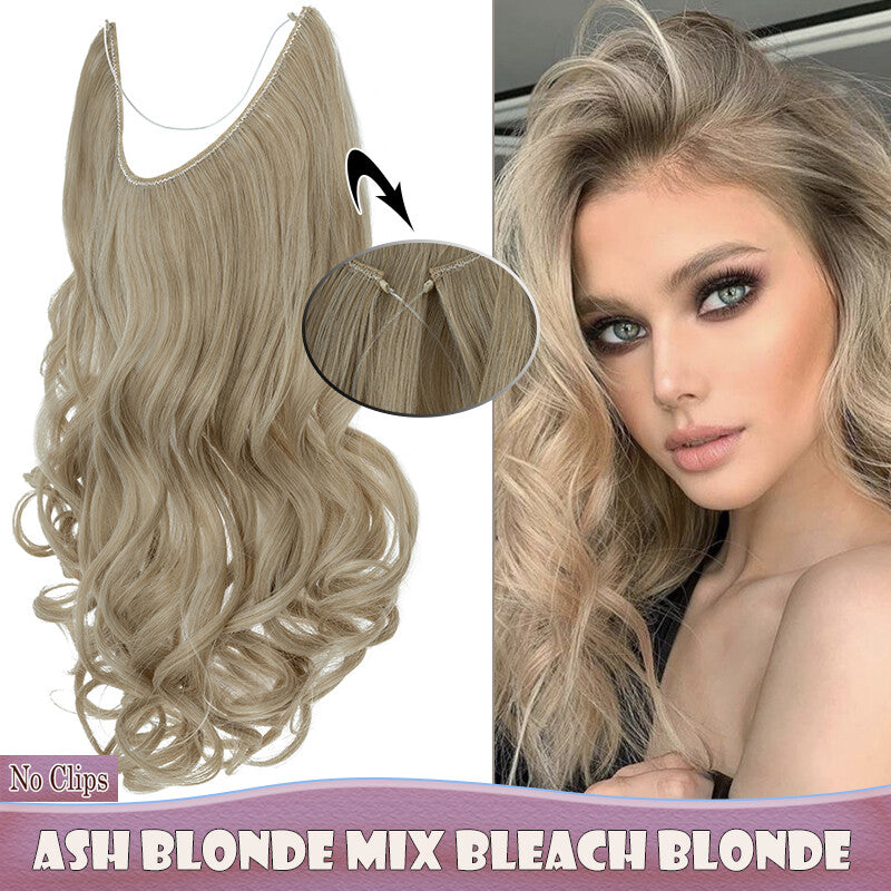 Invisible Wire Clip-In Hair Extensions with Clips & Replacement Wires - Natural & Wavy, 20/24 Inch