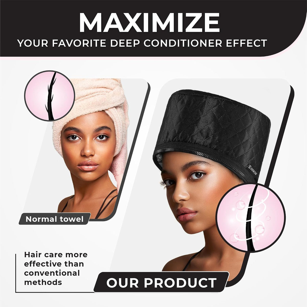 Hair Steamer for Natural Hair - Thermal Deep Conditioning Cap with 10 Adjustable Heat Levels