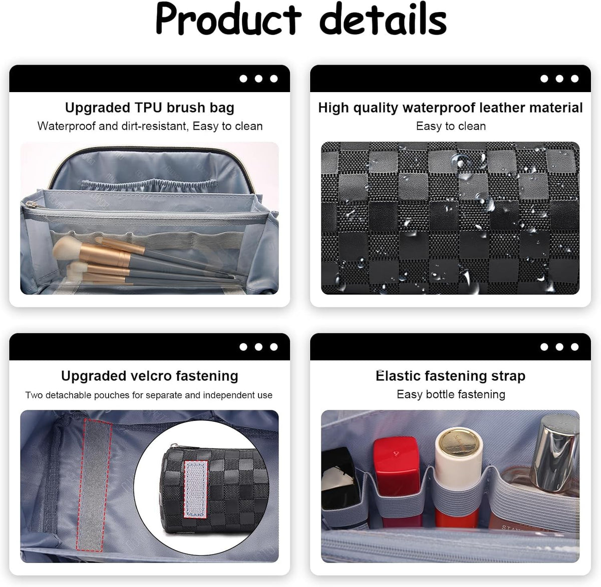 Travel Makeup Bag Organizer Set of 3 Waterproof Leather Cosmetic Bags - Large Capacity, Compartments, Women Gift
