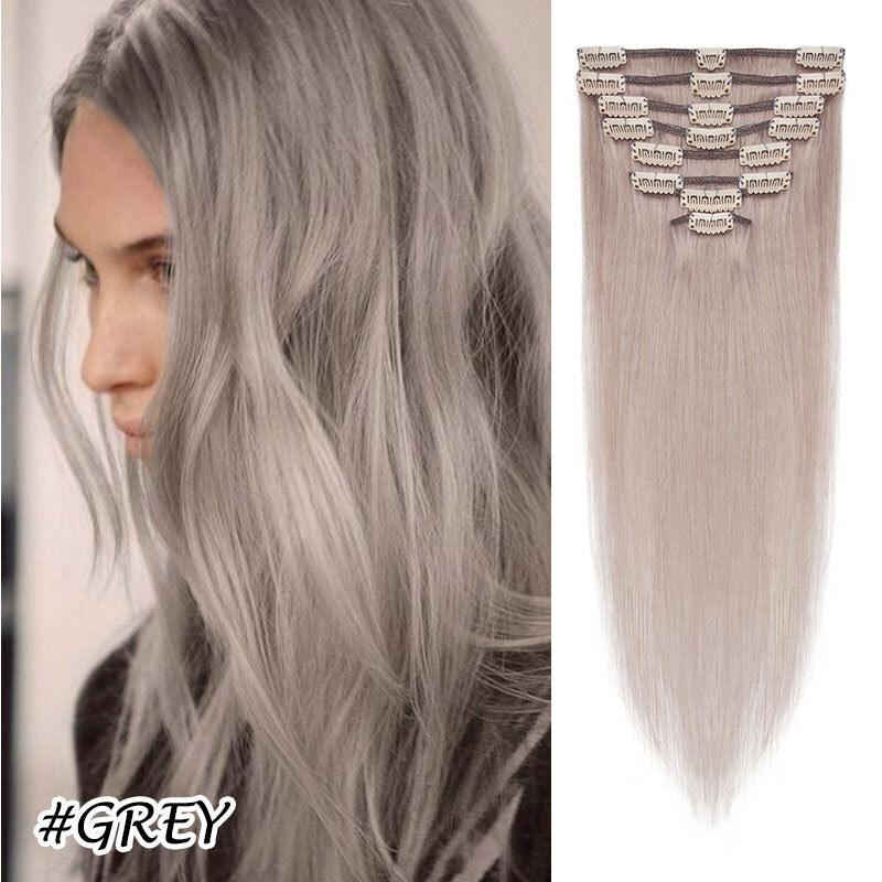 Clip-In Human Hair Extensions Full Head - Virgin Remy, Multiple Colors & Lengths
