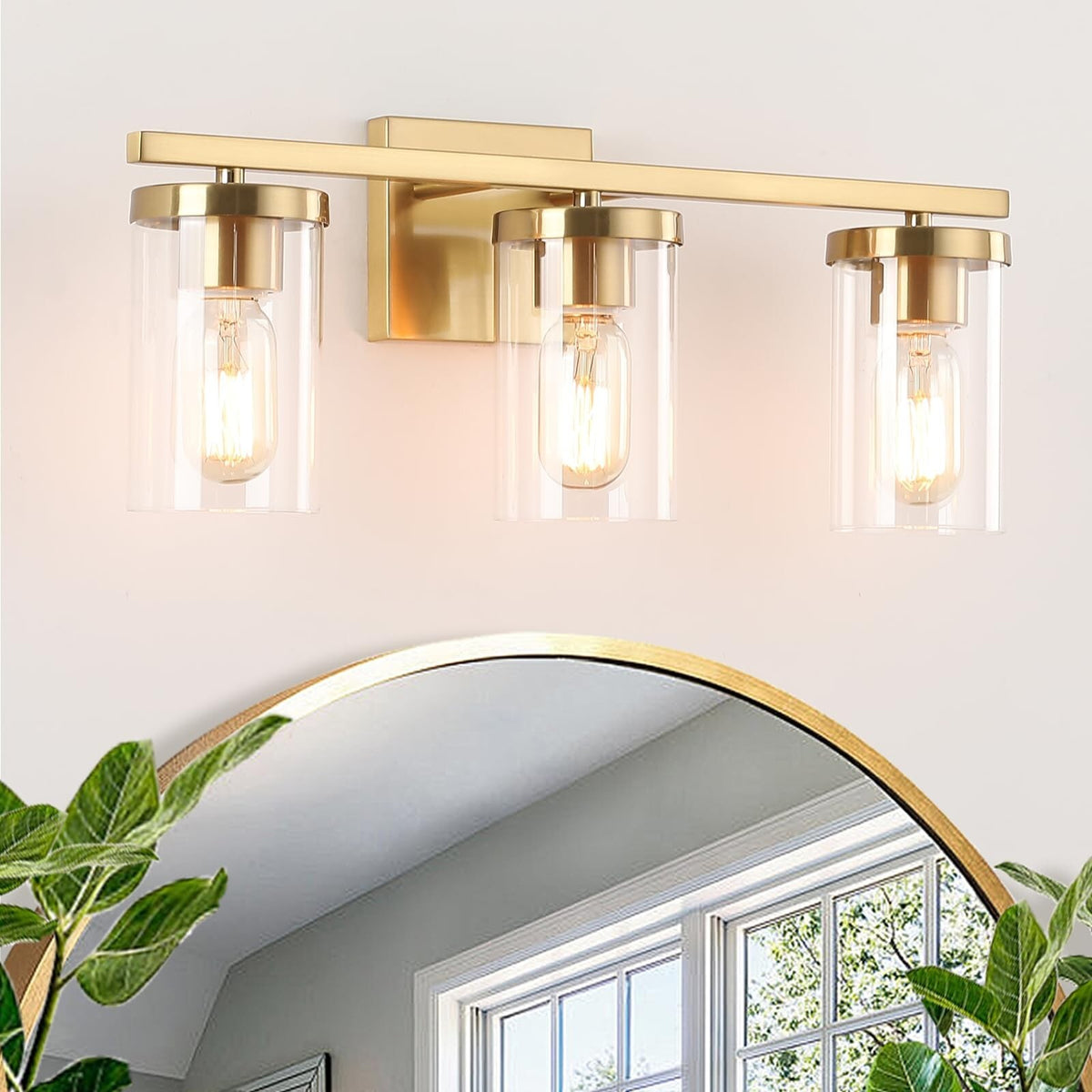 20in Bathroom Vanity Light Fixture with 3 Clear Glass Shades - Gold Wall Sconce