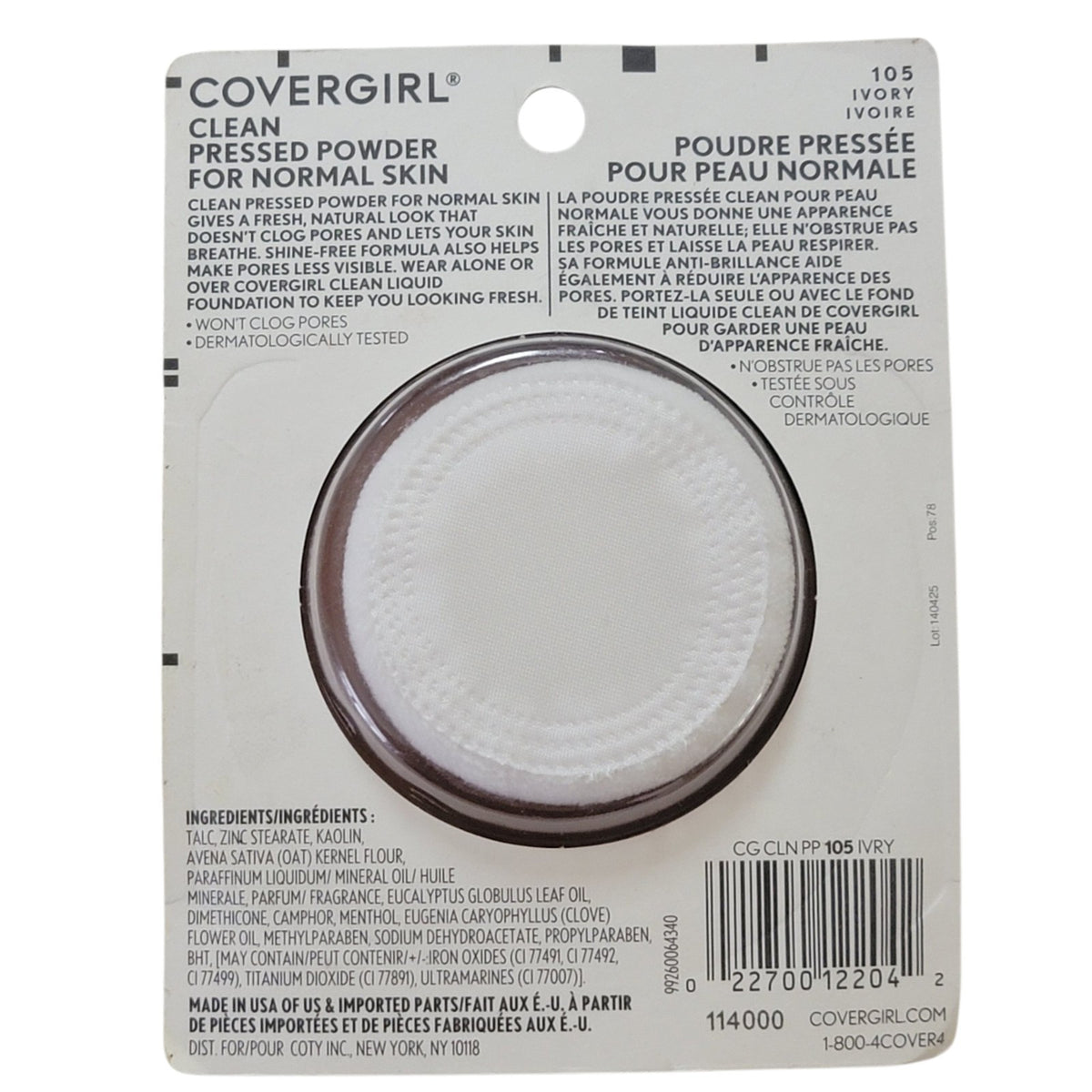 Pressed Face Powder in Ivory - Oil-Free, Matte Finish, 105 Shade