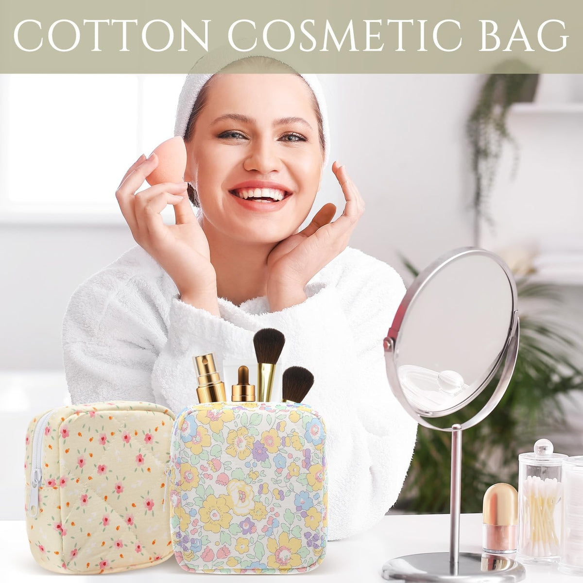 10 Pcs Floral Quilted Cotton Makeup Bags Set - Travel Cosmetic Organizer