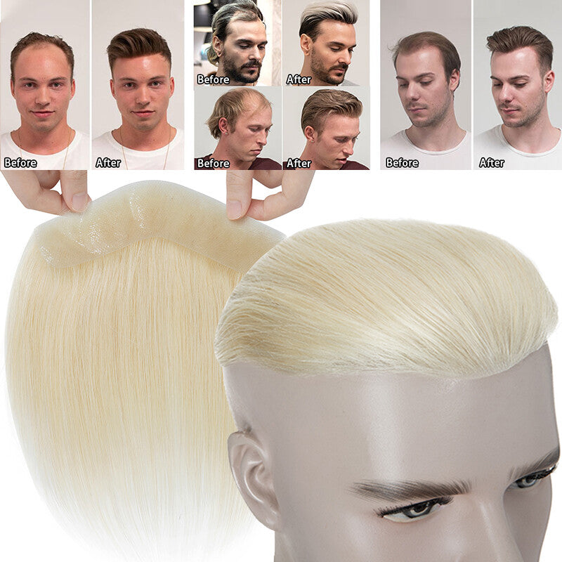 Men's Receding Hairline Toupee with Human Hair & Skin PU Base