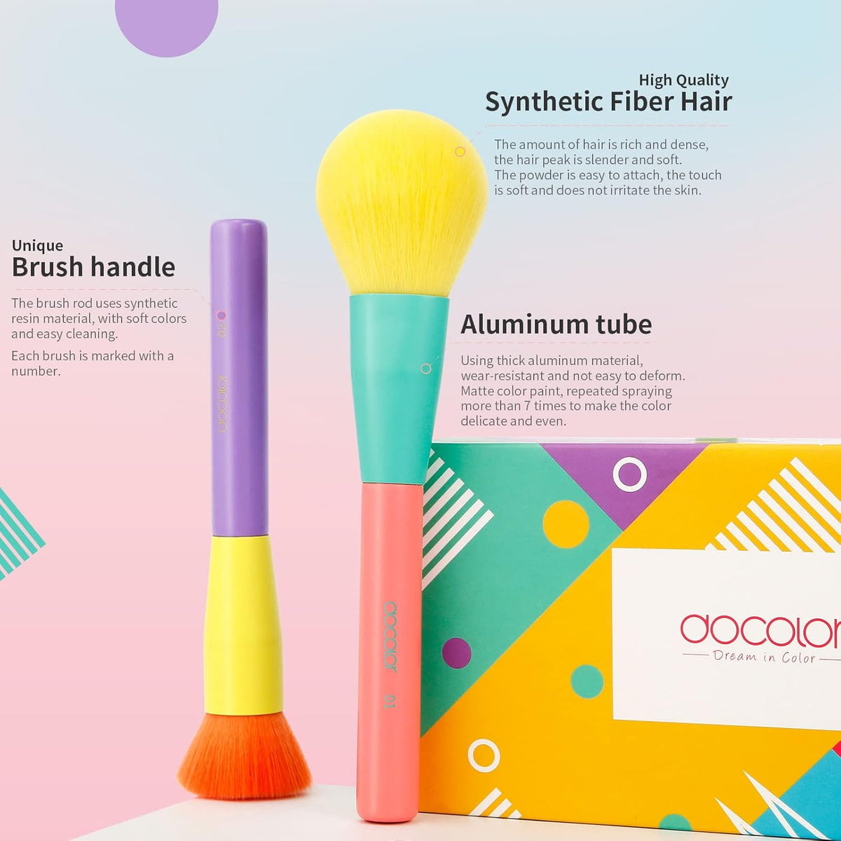 15-Piece Colorful Synthetic Makeup Brush Set for Face & Eyes