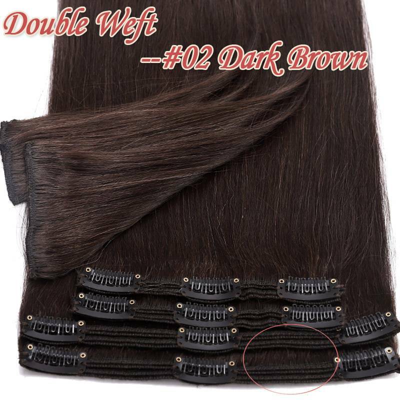 Thick Full Head Clip-In Hair Extensions 100% Human Remy Double Weft 20-22 Inches