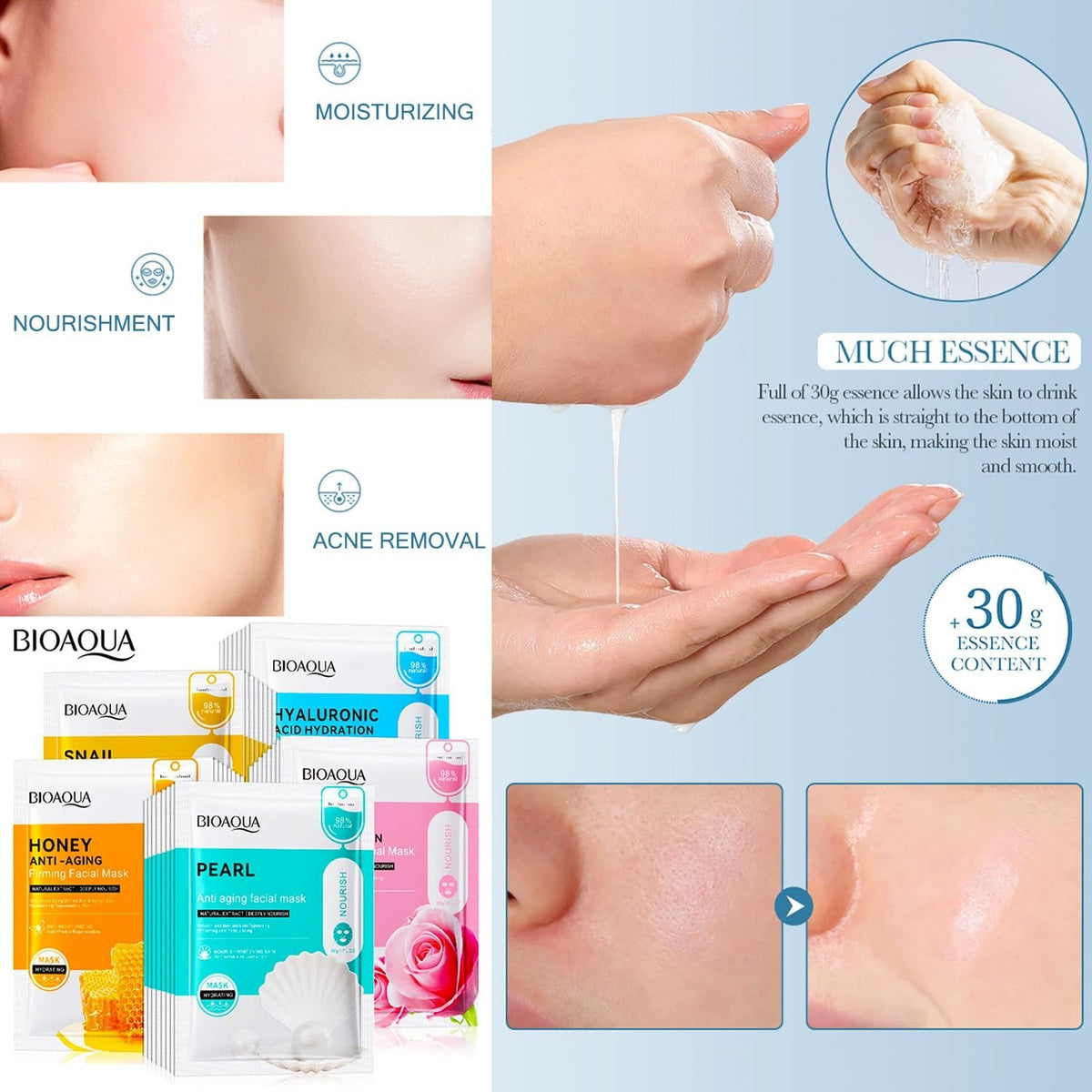 Facial Mask Set Moisturizing Anti-Wrinkle 5pc - Snail