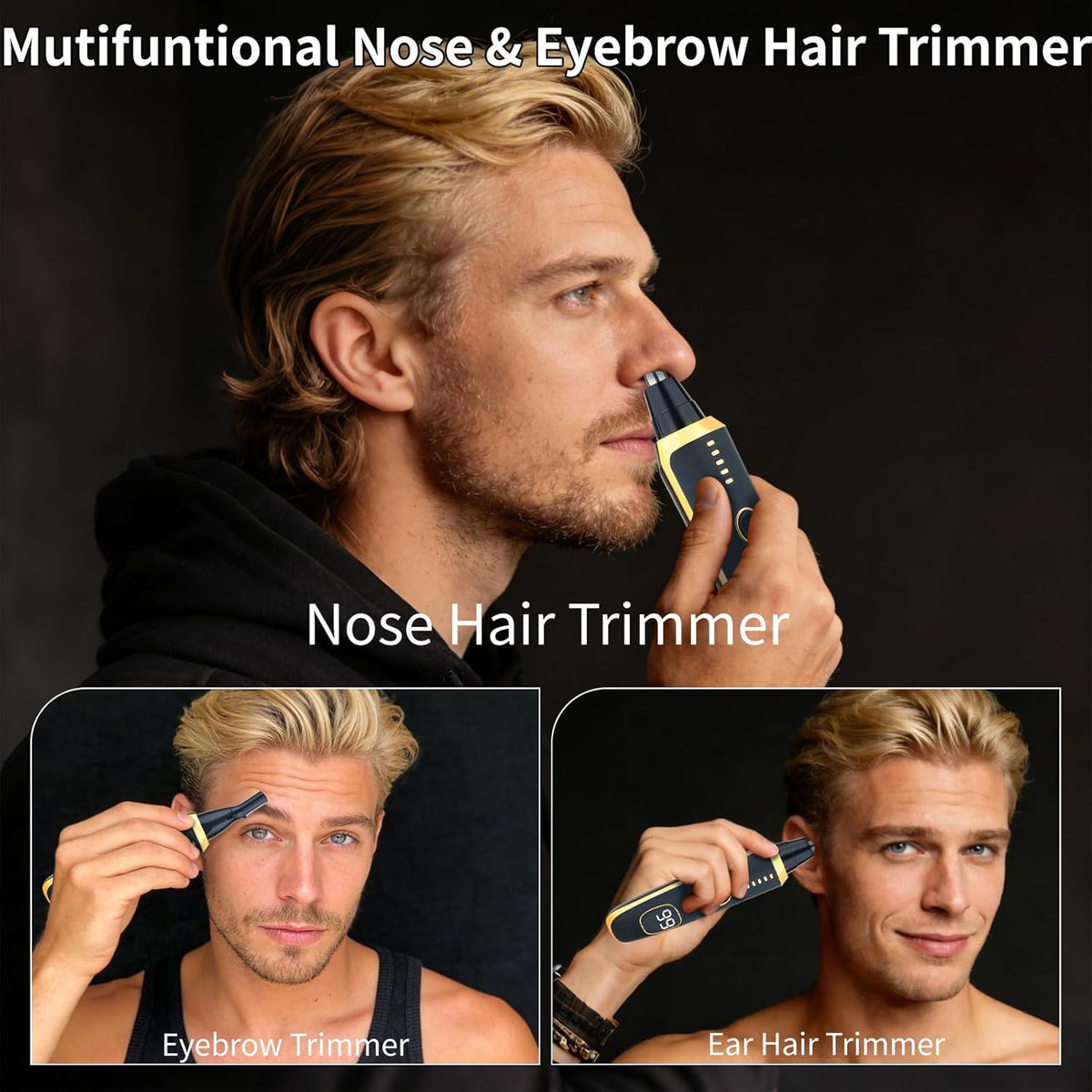 Rechargeable LED Display Nose & Ear Hair Trimmer for Men Women