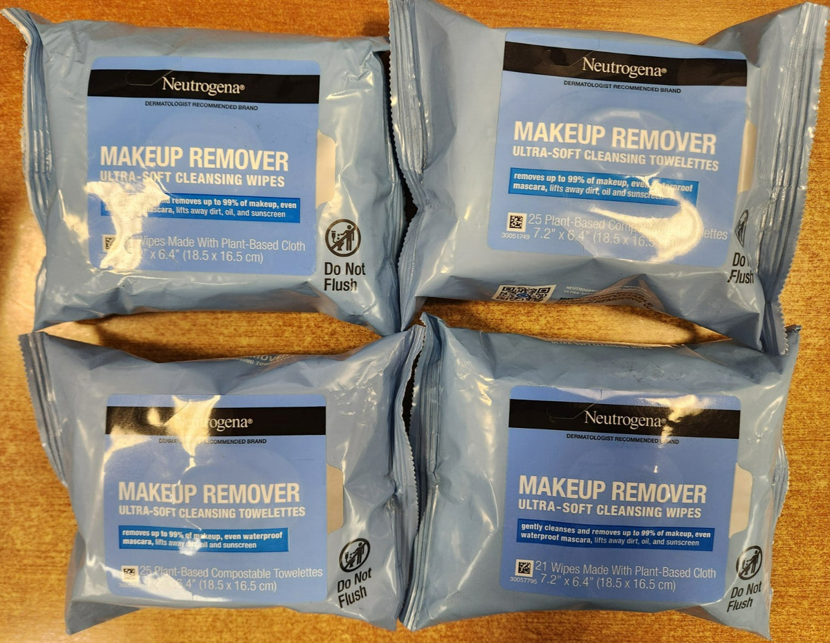Neutrogena Makeup Remover Wipes 4-Pack - Ultra-Soft, Hypoallergenic, Waterproof Makeup Remover Towelettes