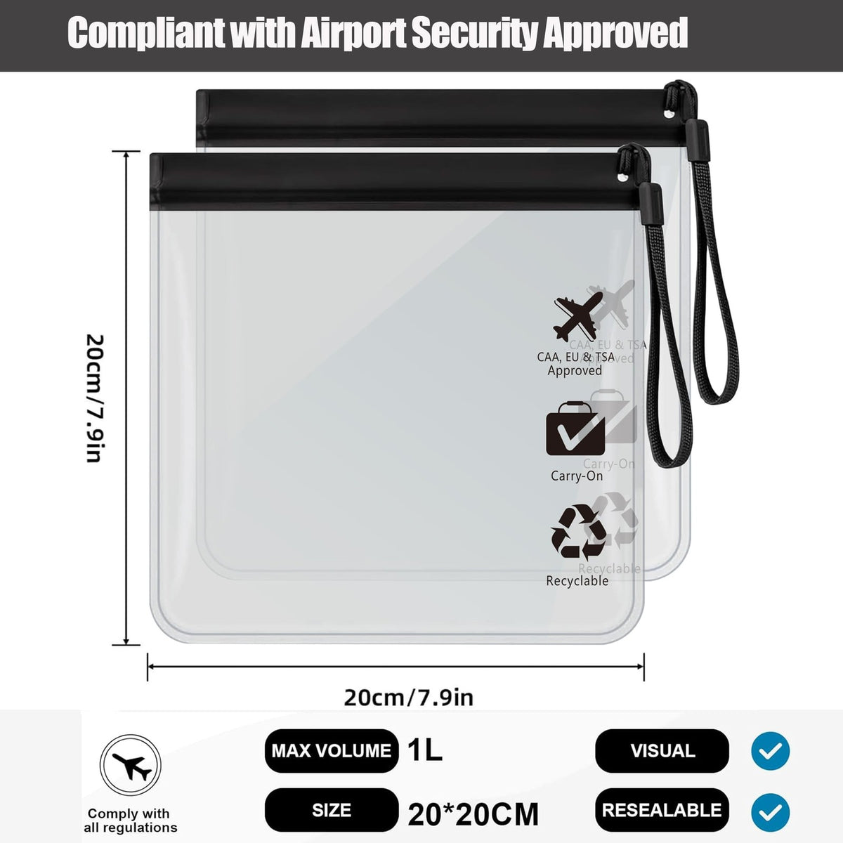 TSA Approved Transparent Travel Toiletry Bag - Quart Size