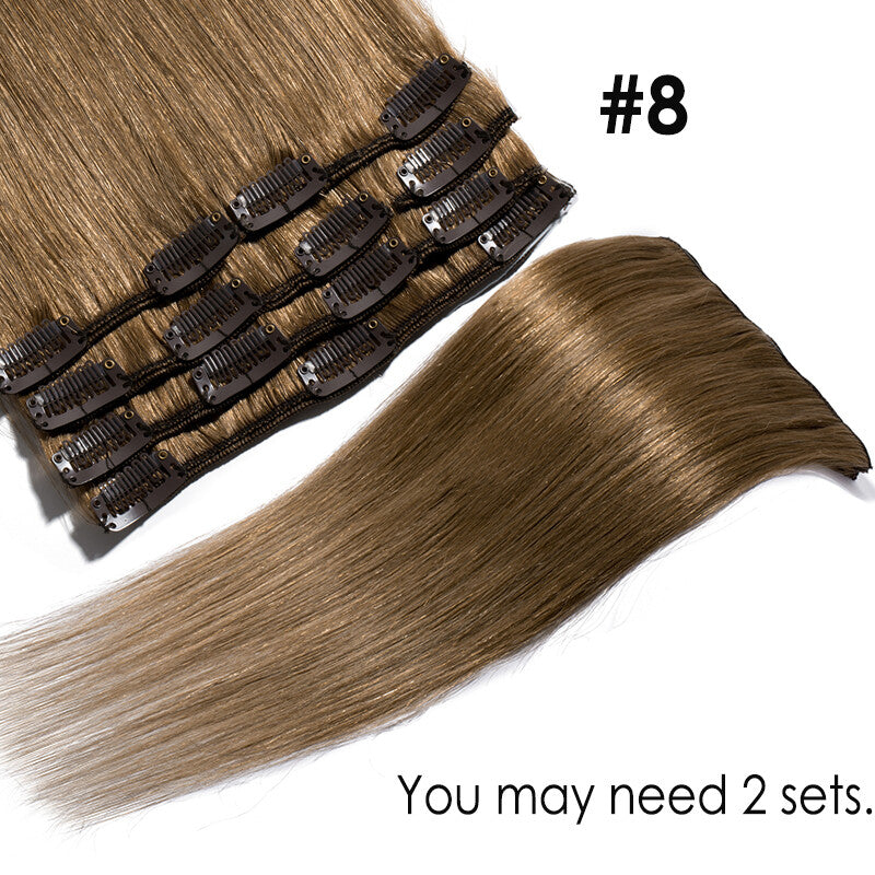 Thick Double Weft Clip-In Human Hair Extensions - Full Head Set