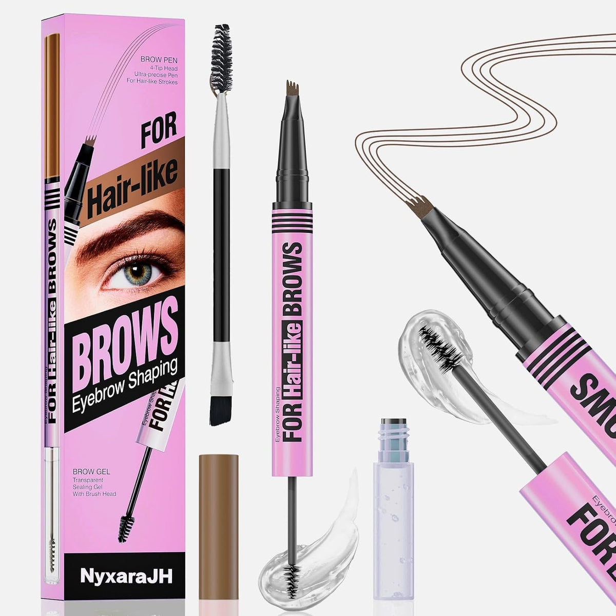 Eyebrow Pen and Gel Set - 4 Tip Ultra Precise Brow Shaping in 5 Shades