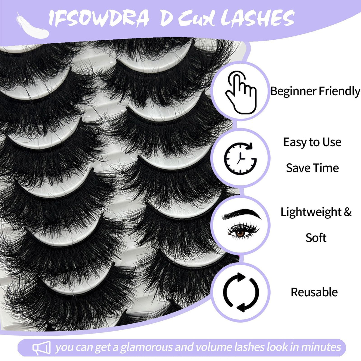 Mink Lashes 25mm Dramatic False Eyelashes, 10 Pairs Fluffy Strips