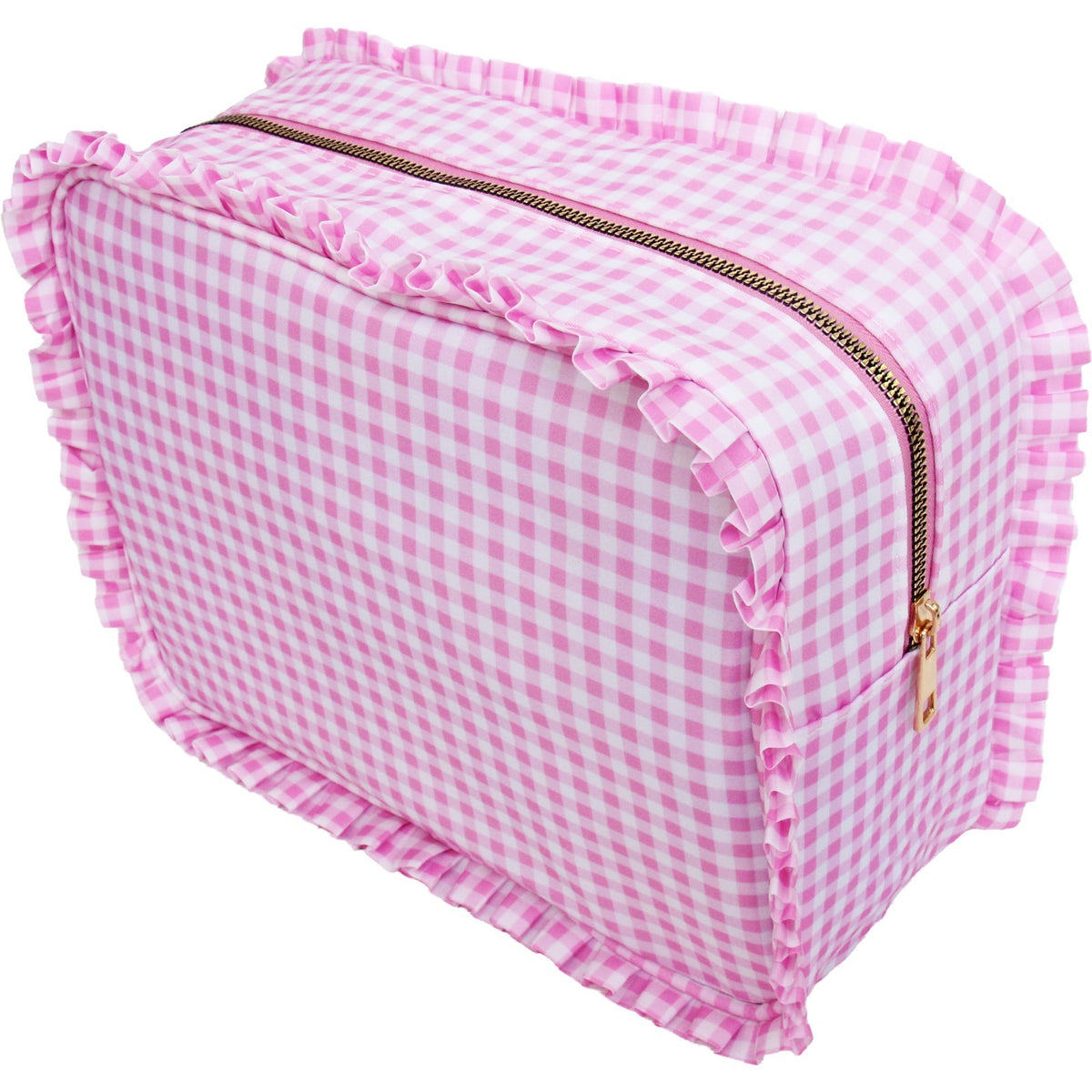 Personalized Gingham Cosmetic Bag Makeup & Toiletry Organizer 10.5x8x4.5"