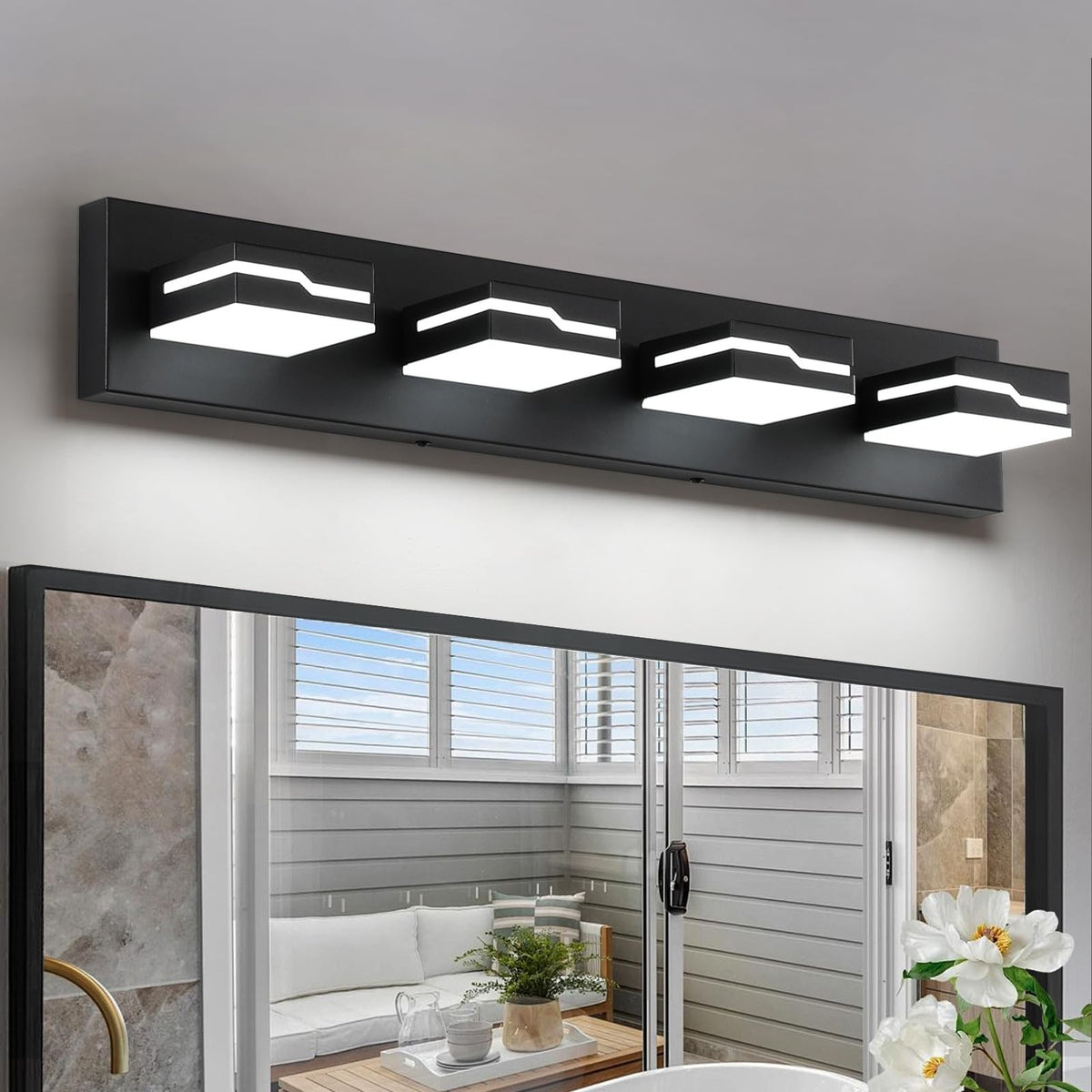 4-Light Dimmable Bathroom Vanity Light Fixture - Black Modern LED Over Mirror