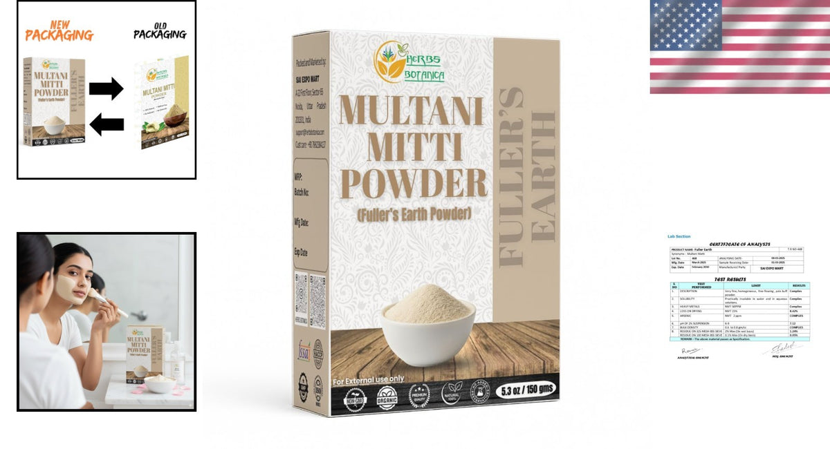 Chemical-Free Multani Mitti Earth Clay Face & Hair Mask - Detoxifying 5.3oz