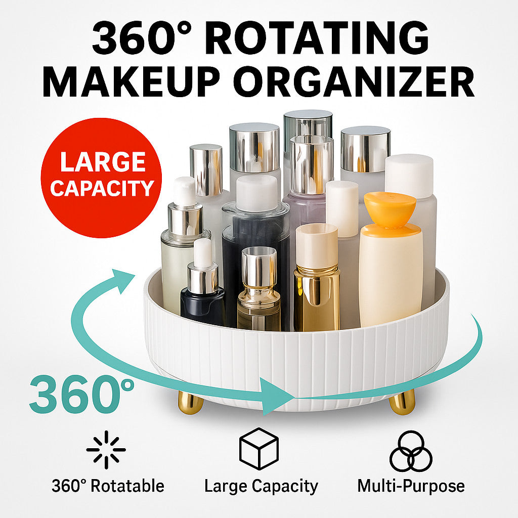 Rotating Makeup Organizer Tray with Perfume Holder - 360° Turntable, White