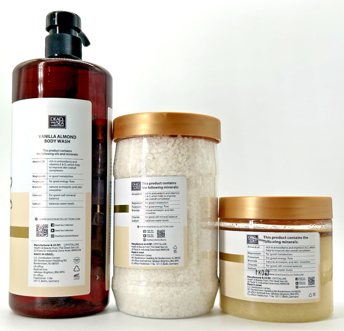 Dead Sea Vanilla Almond Body Wash (33.8 oz), Salts (34.2) Scrub
