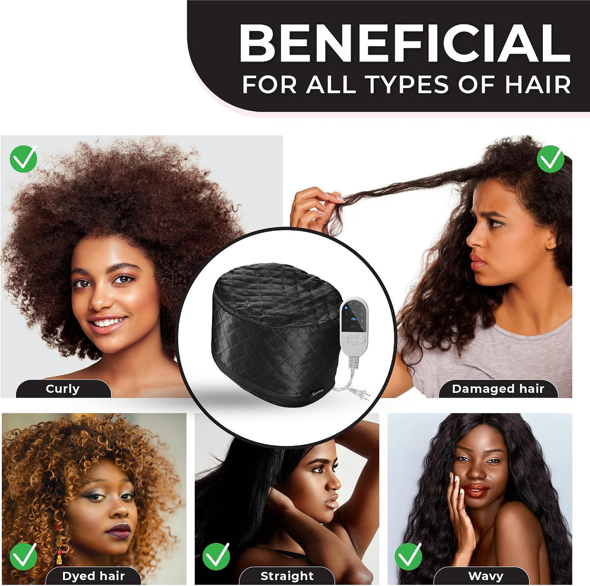 Hair Steamer for Natural Hair - Thermal Deep Conditioning Cap with 10 Adjustable Heat Levels