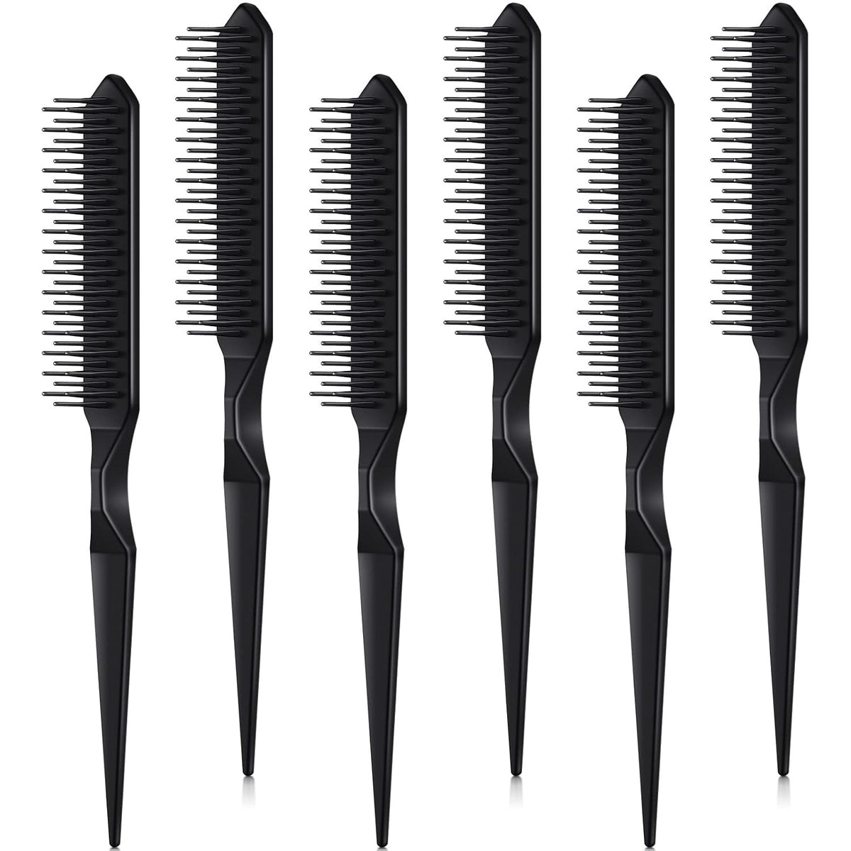 6 Pack Styling Combs for Detangling and Hair Separation - 3 Row Plastic Design